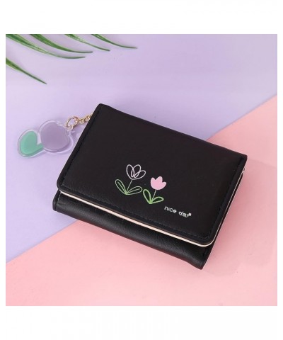 Slide Wallet Fashion Women ID Short Wallet Flowers Prints Bag Hasp Purse Multiple Card Slots Clutch (Black, One Size) Black O...