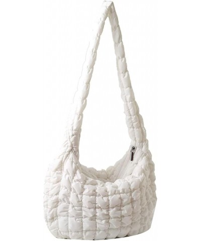 Women's Quilted Bag Ele Puffer Tote Bag Lar ity Hobo Pue Litweit Nylon er ket White $21.44 Totes