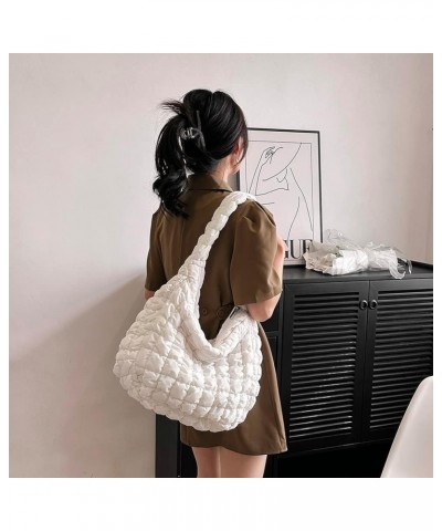 Women's Quilted Bag Ele Puffer Tote Bag Lar ity Hobo Pue Litweit Nylon er ket White $21.44 Totes