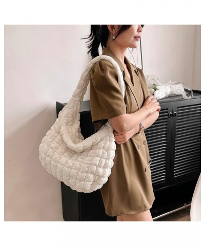 Women's Quilted Bag Ele Puffer Tote Bag Lar ity Hobo Pue Litweit Nylon er ket White $21.44 Totes