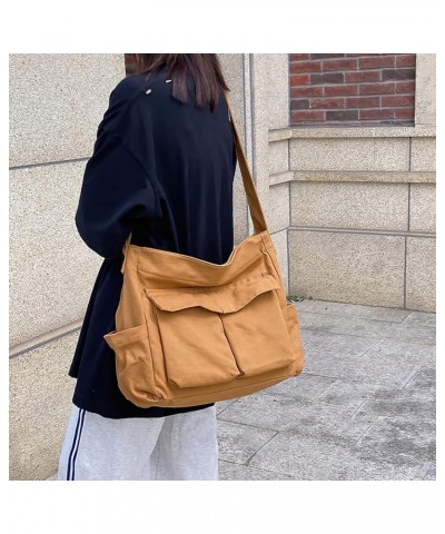 Canvas Shoulder Bags for Women Large Capacity Crossbody Messenger Bag Multiple Pockets Hobo Tote Bag Brown $13.33 Totes