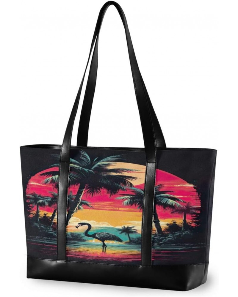 Tropical Plants Flamingos Tote Bag for Women Big Capacity Shoulder Bag Crossbody Bag Large Purse Handbag for Office Travel Gi...