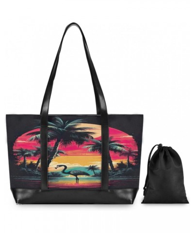 Tropical Plants Flamingos Tote Bag for Women Big Capacity Shoulder Bag Crossbody Bag Large Purse Handbag for Office Travel Gi...