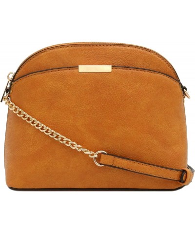 Faux Leather Small Dome Crossbody bag with Chain Strap Dark Mustard $14.28 Crossbody Bags