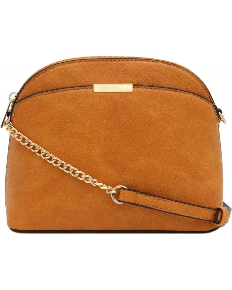 Faux Leather Small Dome Crossbody bag with Chain Strap Dark Mustard $14.28 Crossbody Bags