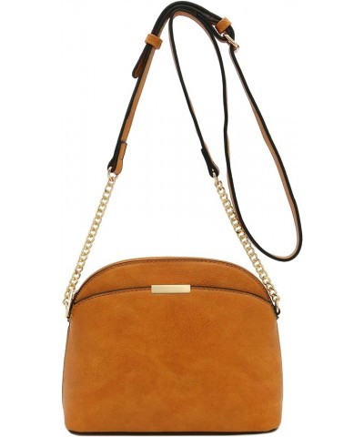 Faux Leather Small Dome Crossbody bag with Chain Strap Dark Mustard $14.28 Crossbody Bags