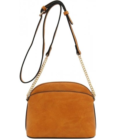 Faux Leather Small Dome Crossbody bag with Chain Strap Dark Mustard $14.28 Crossbody Bags