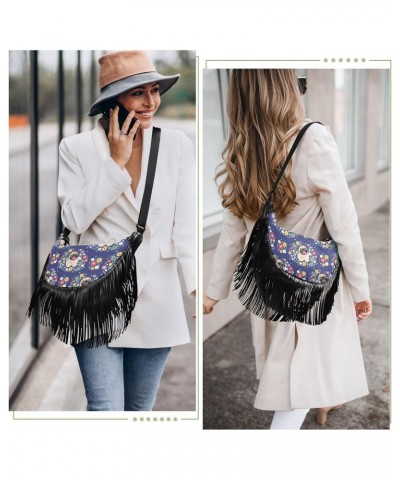 Cute Pug Dog and Flowers Crossbody Bag for Women Fringe Shoulder Bag with Adjustable Strap $14.30 Crossbody Bags