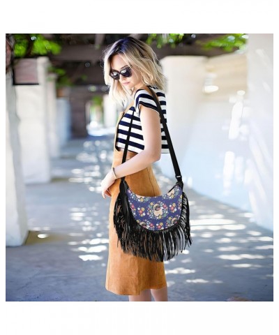 Cute Pug Dog and Flowers Crossbody Bag for Women Fringe Shoulder Bag with Adjustable Strap $14.30 Crossbody Bags