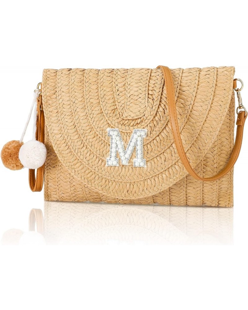 Initial Bags for Women Beach Straw Shoulder Bag Summer Handbag Purse for Birthday Bachelorette Gift Letter M $8.83 Clutches