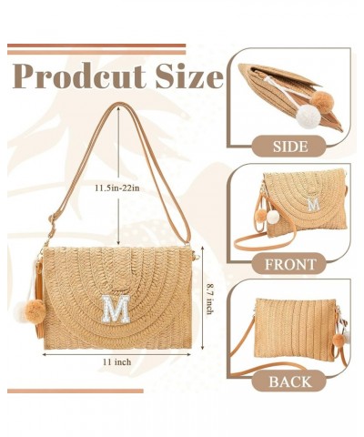 Initial Bags for Women Beach Straw Shoulder Bag Summer Handbag Purse for Birthday Bachelorette Gift Letter M $8.83 Clutches