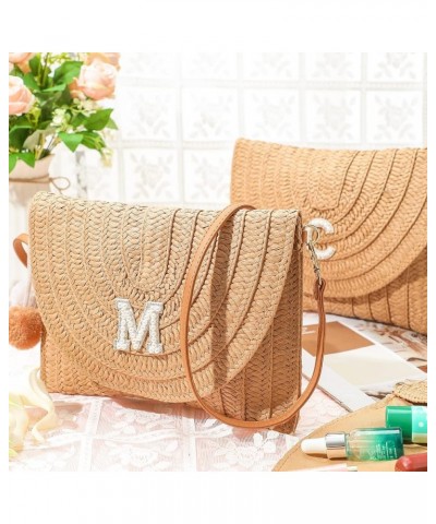 Initial Bags for Women Beach Straw Shoulder Bag Summer Handbag Purse for Birthday Bachelorette Gift Letter M $8.83 Clutches