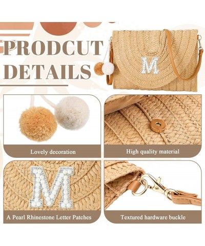 Initial Bags for Women Beach Straw Shoulder Bag Summer Handbag Purse for Birthday Bachelorette Gift Letter M $8.83 Clutches