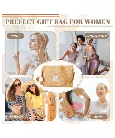 Initial Bags for Women Beach Straw Shoulder Bag Summer Handbag Purse for Birthday Bachelorette Gift Letter M $8.83 Clutches