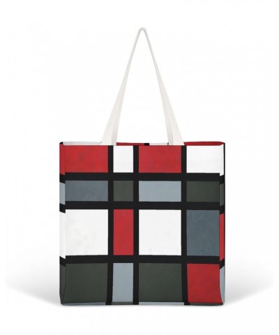 Red Gray Black White Geometric CanvasTote Bag for Women Girl Canvas Shoulder Handbags Cute Large Purse $15.07 Totes