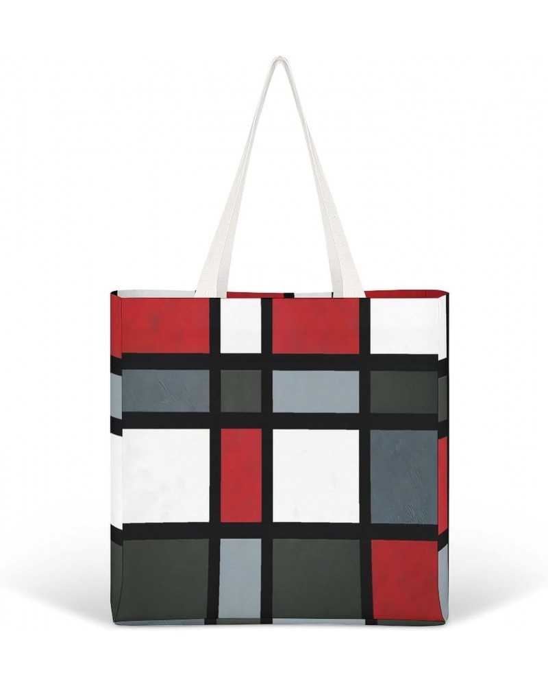 Red Gray Black White Geometric CanvasTote Bag for Women Girl Canvas Shoulder Handbags Cute Large Purse $15.07 Totes