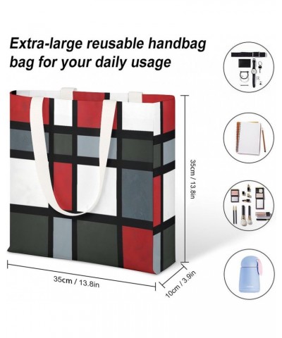 Red Gray Black White Geometric CanvasTote Bag for Women Girl Canvas Shoulder Handbags Cute Large Purse $15.07 Totes