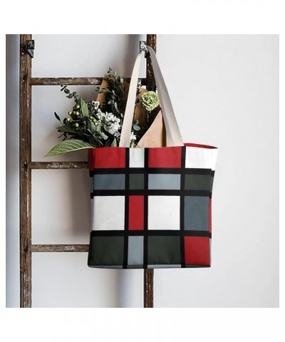 Red Gray Black White Geometric CanvasTote Bag for Women Girl Canvas Shoulder Handbags Cute Large Purse $15.07 Totes