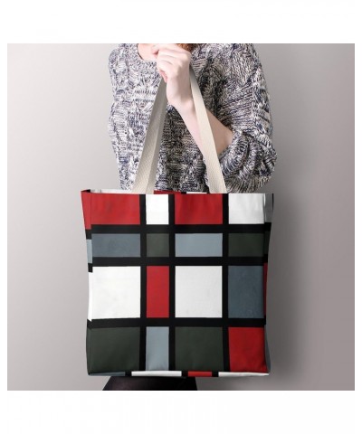 Red Gray Black White Geometric CanvasTote Bag for Women Girl Canvas Shoulder Handbags Cute Large Purse $15.07 Totes