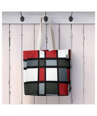 Red Gray Black White Geometric CanvasTote Bag for Women Girl Canvas Shoulder Handbags Cute Large Purse $15.07 Totes