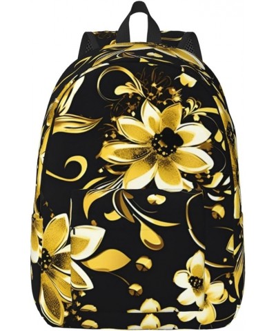 Black And Gold Flowers Print Lightweight Travel Canvas Backpack Casual Daypack For Men Women Work, Sports, Beach Black Small ...