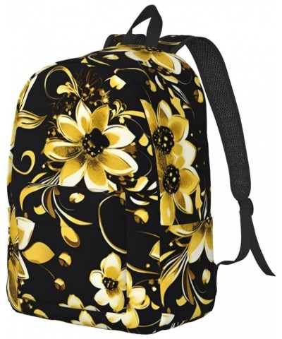 Black And Gold Flowers Print Lightweight Travel Canvas Backpack Casual Daypack For Men Women Work, Sports, Beach Black Small ...