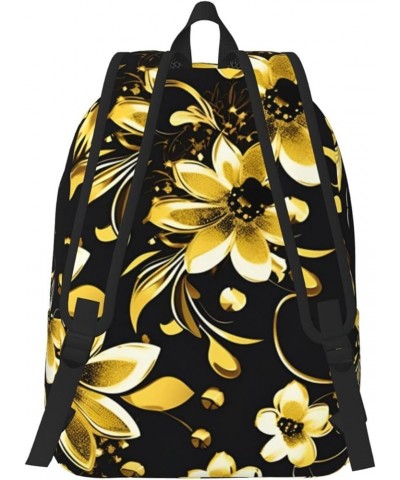 Black And Gold Flowers Print Lightweight Travel Canvas Backpack Casual Daypack For Men Women Work, Sports, Beach Black Small ...