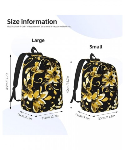 Black And Gold Flowers Print Lightweight Travel Canvas Backpack Casual Daypack For Men Women Work, Sports, Beach Black Small ...