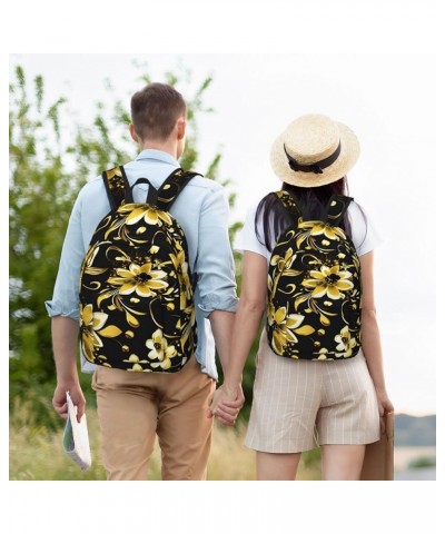 Black And Gold Flowers Print Lightweight Travel Canvas Backpack Casual Daypack For Men Women Work, Sports, Beach Black Small ...