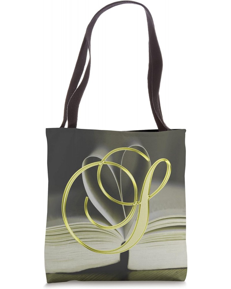 S Yellow Heart Book Page Story Read Love Initial Letter Name Tote Bag $8.74 Totes