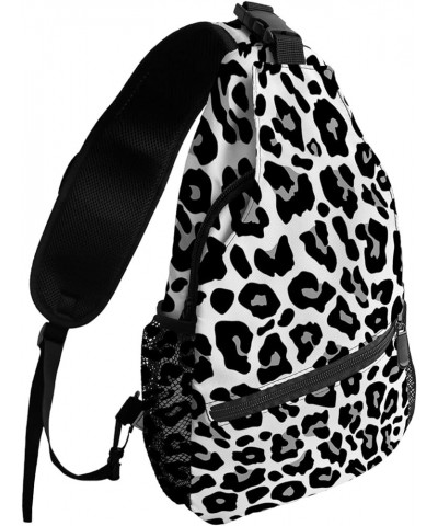 Sling Bag Crossbody Bag for Women Men Black and White Animal Leopard Print Waterproof Hiking Backpack Lightweight Chest Shoul...