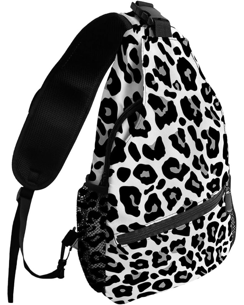 Sling Bag Crossbody Bag for Women Men Black and White Animal Leopard Print Waterproof Hiking Backpack Lightweight Chest Shoul...