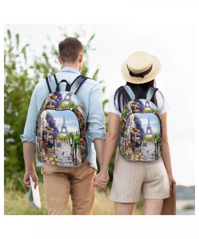 Paris Street Scene Eiffel Tower Print Unisex Canvas Backpack Cute Backpack For Travel Sports Casual Aesthetic Backpack Black ...