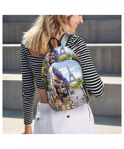 Paris Street Scene Eiffel Tower Print Unisex Canvas Backpack Cute Backpack For Travel Sports Casual Aesthetic Backpack Black ...