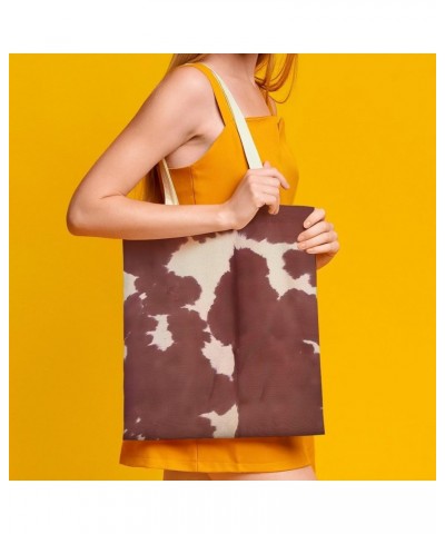 Cowhide With Black And Brown Spots Fur CanvasTote Bag for Women Girl Canvas Shoulder Handbags Cute Large Purse $10.81 Totes