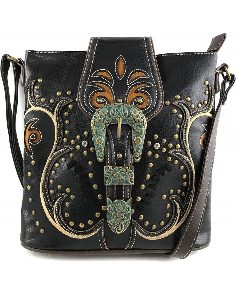 Patina Girl Western Bronze Floral Buckle Conceal Carry Handbag Purse Tote and Strap Wallet Black Messenger Only $31.56 Should...