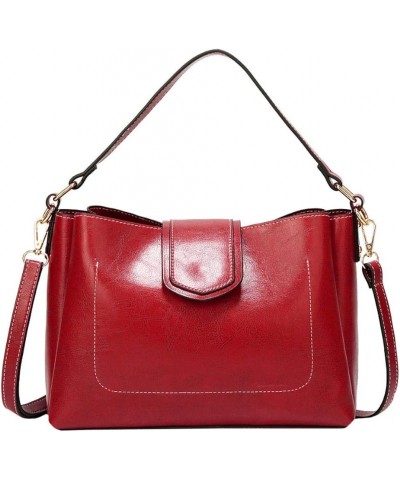 Womens Solid Shoulder Bag Large Ladies Smooth Leather Crossbody Bag Lightweight Purse Red $24.62 Totes