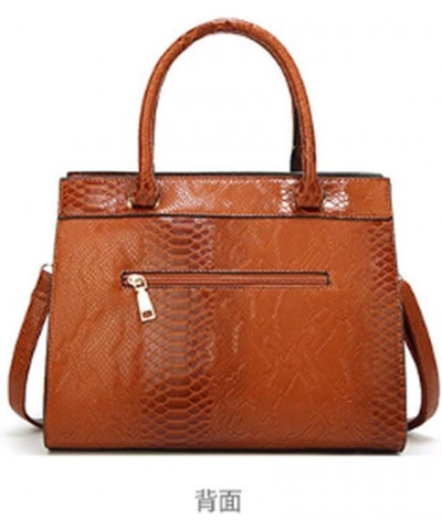 Women's Retro Oil Wax Leather Snake Print Large Capacity One-shoulder Diagonal Bag (red) Brown $38.85 Totes