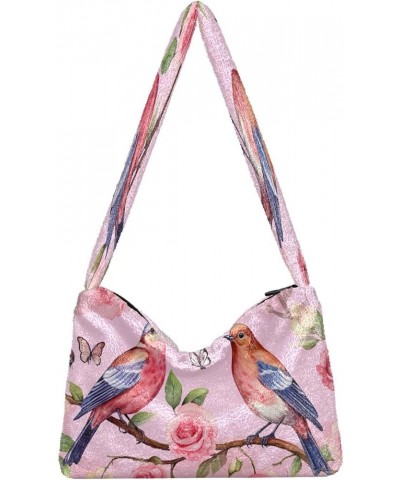 Black with a Constellation Shoulder Handbag, Soft Shoulder Bag, Autumn Handbags Pink With Birds and Roses-2 $14.24 Shoulder Bags