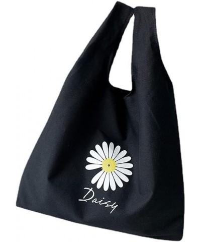 Daisy Canvas Tote Bag Large Capacity Floral Shoulder Bag for Women Cyan $11.19 Shoulder Bags