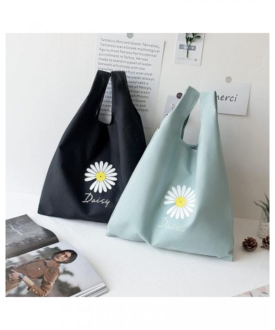 Daisy Canvas Tote Bag Large Capacity Floral Shoulder Bag for Women Cyan $11.19 Shoulder Bags