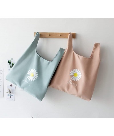 Daisy Canvas Tote Bag Large Capacity Floral Shoulder Bag for Women Cyan $11.19 Shoulder Bags