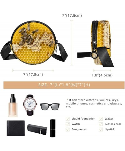 Honey Honeycomb Pattern Yellow Crossbody Bag for Women Teen Girls Round Canvas Shoulder Bag Purse Tote Handbag Bag Multi10 $1...