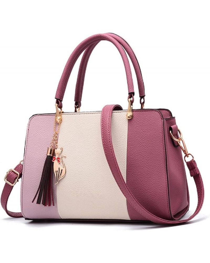 Purses and Handbags for Women Fashion Ladies PU Leather Top Handle Color Satchel Tassel Pendant Shoulder Tote Bag(Light Pink)...