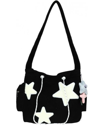 Hobo Bag for Women Corduroy Shoulder Bag Chic Stars Crossbody Bag Purse Large Messenger Bag Tote Bag with Pendant A Black $16...