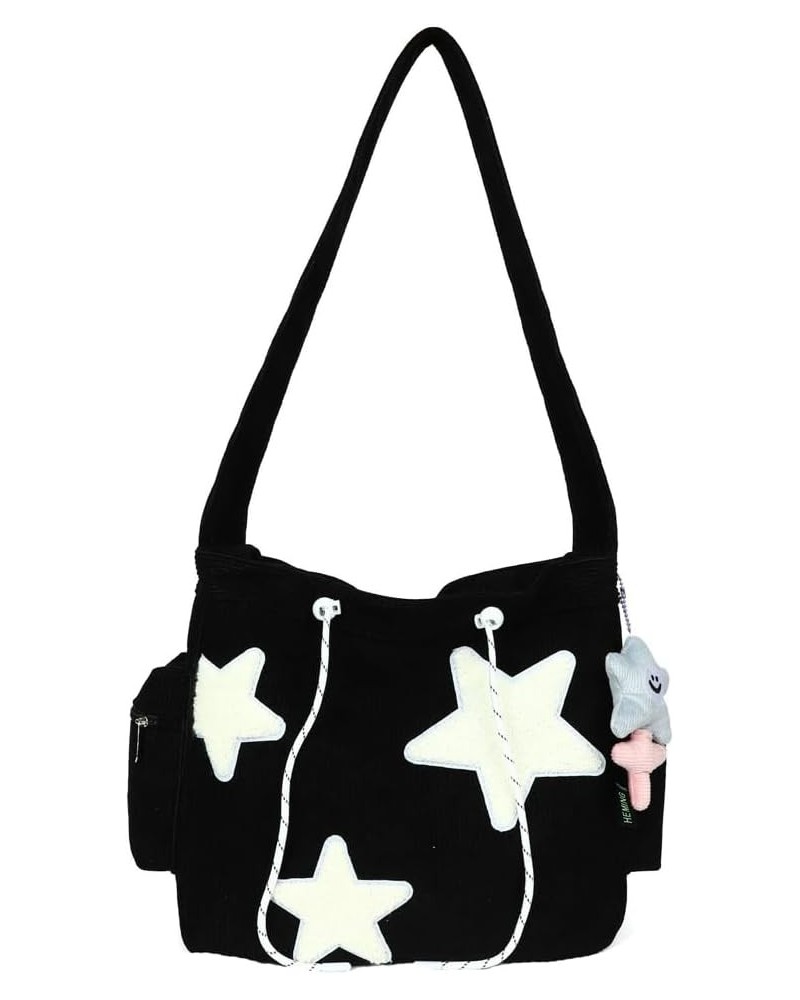 Hobo Bag for Women Corduroy Shoulder Bag Chic Stars Crossbody Bag Purse Large Messenger Bag Tote Bag with Pendant A Black $16...