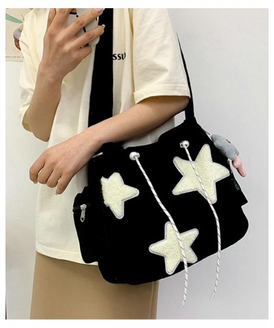 Hobo Bag for Women Corduroy Shoulder Bag Chic Stars Crossbody Bag Purse Large Messenger Bag Tote Bag with Pendant A Black $16...