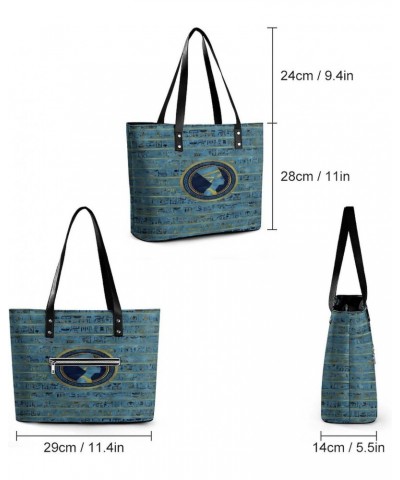 Gold Blue Egyptian Egypt Hieroglyphs Women Tote Bags Top Handle Satchel Handbags Faux Leather Tassel Shoulder Purse $18.69 Totes