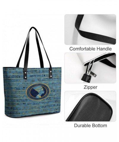 Gold Blue Egyptian Egypt Hieroglyphs Women Tote Bags Top Handle Satchel Handbags Faux Leather Tassel Shoulder Purse $18.69 Totes