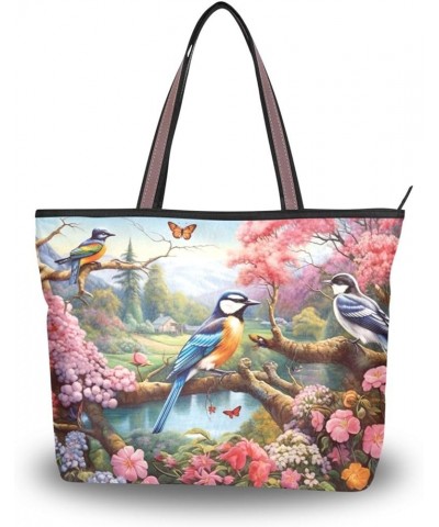 Women Tote Bags Spring Pink Flowers Floral Bird Top Handle Satchel Handbags Shoulder Bag for Shopping 20847757 Floral Bird Sp...